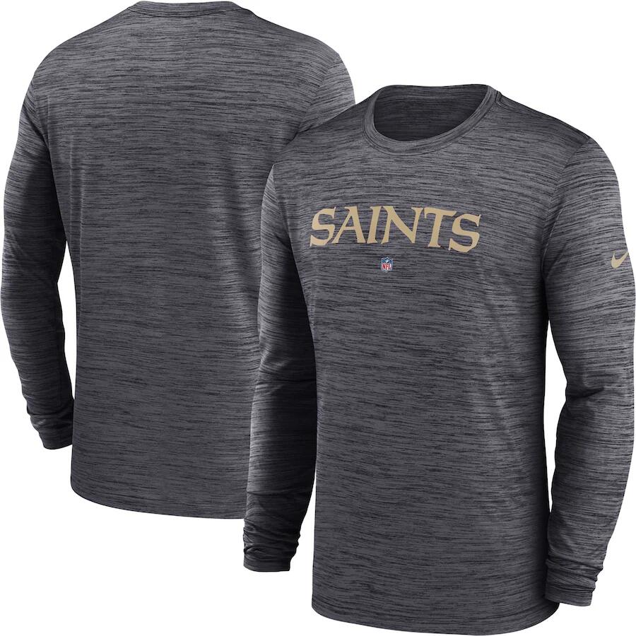 Men's New Orleans Saints Black Sideline Team Velocity Performance Long Sleeve T-Shirt
